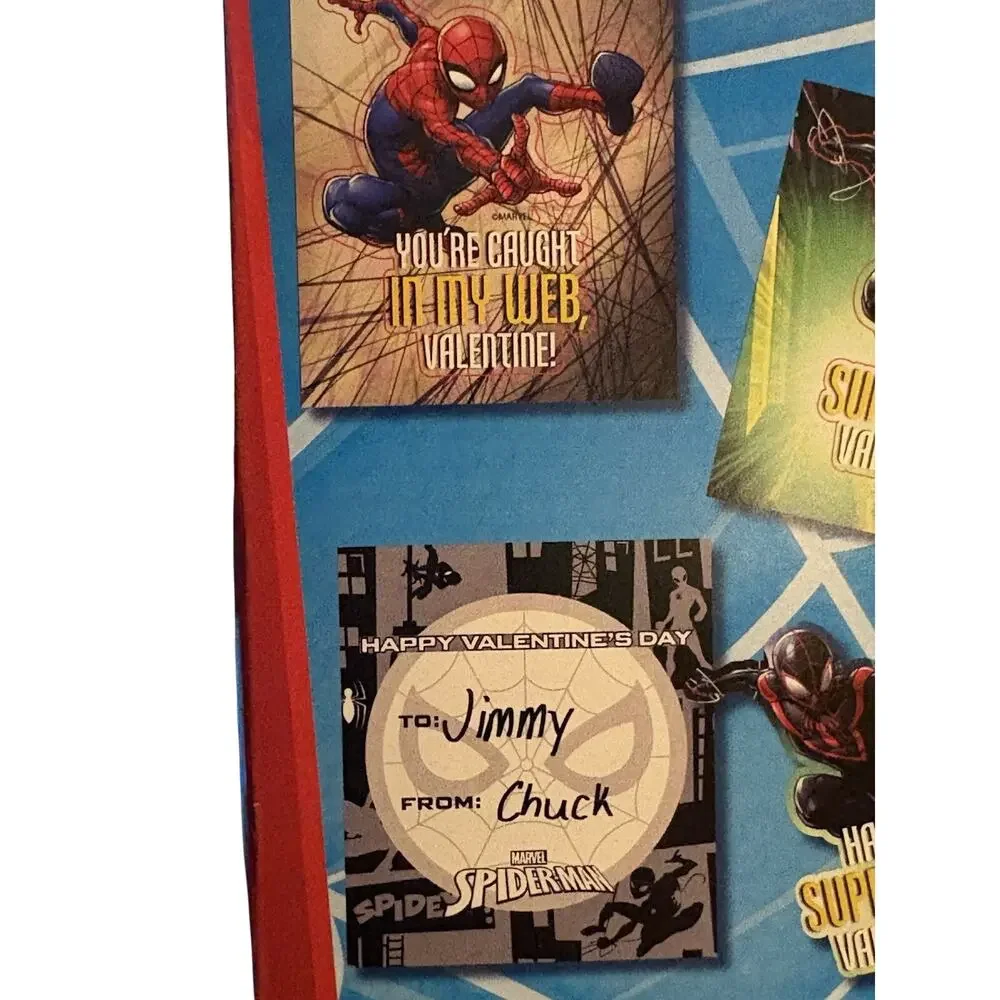 Marvel Spiderman 16 Vinyl Stickers Valentines NEW Home School Teacher 3 Boxes
